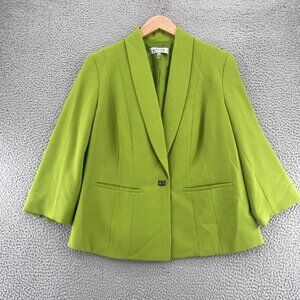 Kasper Blazer Womens 14W Plus Green Stretch Shawl Lapel 3/4 Sleeve Pockets Work